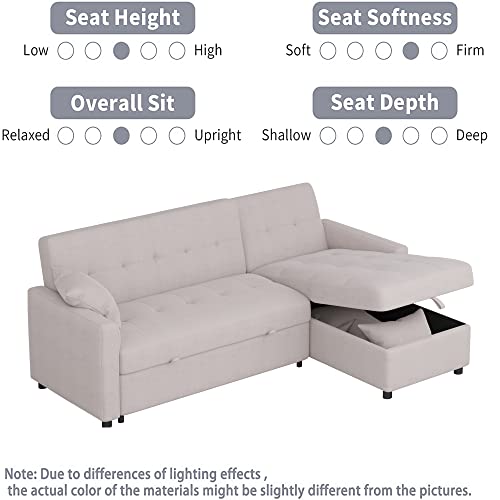 Mgh Reversible Sectional Sleeper 82In Wide Couch With Storage, Pull-Out Sofa Bed, L-Shape With Chaise For Living Room Small Apartment (Light Grey), Lv7047 #TOP7