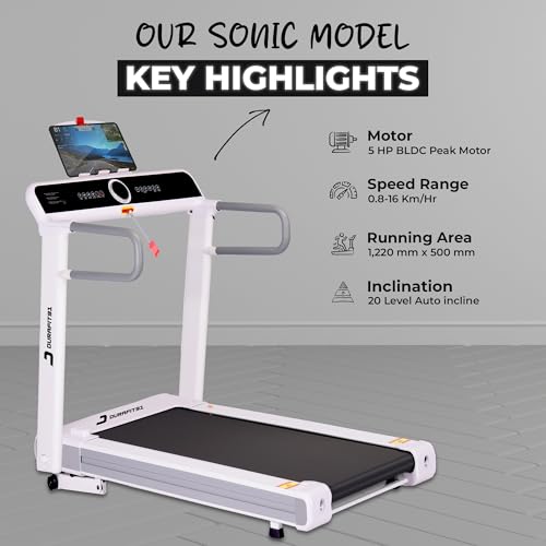 Image of Sonic 5 HP Peak BLDC Motorized Treadmill| 20 Level Auto Incline |16 Km /Hr Max Speed | 150 Kg User Weight | Home use