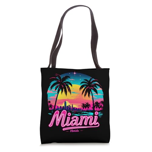 Bolso tote retro de Miami Beach con gráfico de puesta de sol de Florida 305 miniatura 1