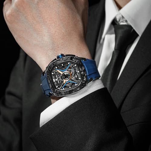 Image of TSAR BOMBA Luxury Mechanical Watches for Men with Carbon Fiber Case Men Wristwatch Luminous 5ATM Water Resistant Men's Watch with Fluorine Rubber Strap Great Gifts for Men