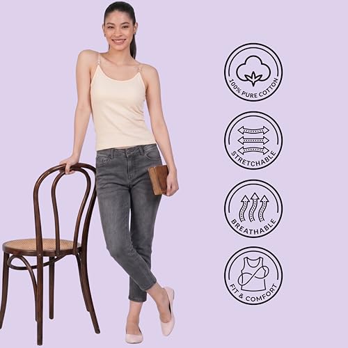 Image of Women's Cotton Camisole Slip | Adjustable Straps | Ultra-Soft Pure Cotton Fabric | Camisole | (S,M,L,XL,2XL,3XL,4XL)