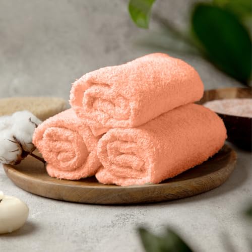 Image of Towel and Linen Mart 100% Cotton - 12 Pack Wash Cloth Set - Flannel Face Cloths, Highly Absorbent and Soft Feel Fingertip Towels (Coral, Pack of 12)