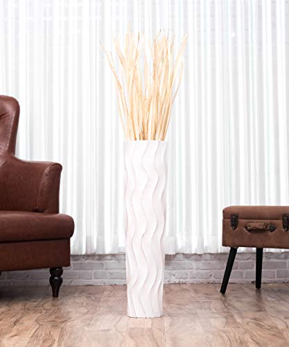 Leewadee Large Floor Vase – Handmade Flower Holder Made of Wood, Sophisticated Vessel for Decorative Branches and Dried Flowers, 28 inches, White wash
