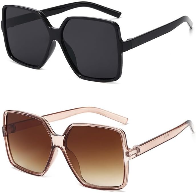 TOMVAES2 Pack Oversized Frame Square Plane Sunglasses Women'S Big Face Round Face Thin Sunglasses Trendy Men'S Big Square Frame Street Shooting Glasses