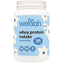Wellah Grass-Fed Whey Protein Isolate Powder Vanilla 30 Servings - with Prebiotics, Enzymes & Probiotics, 20g of Protein, 100 Calories, Naturally Sweetened