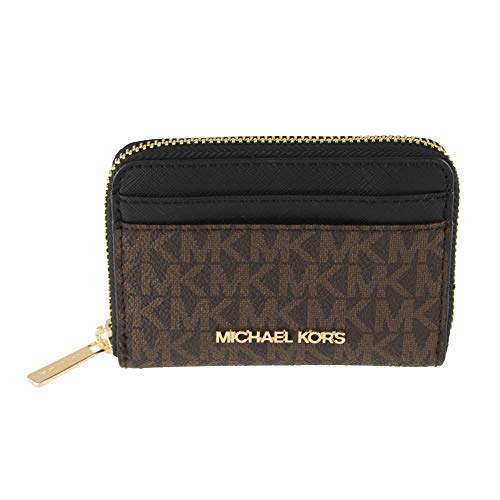 Michael Kors Jet Set Travel Logo Medium Zip Around Card Case (Brown/Black) #TOP1