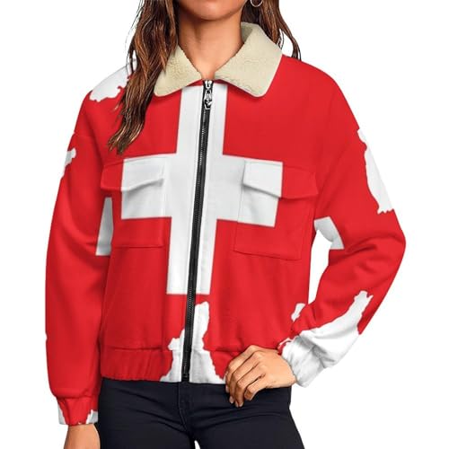 Manteaux femmes hiver doublé polaire contre le grand froid veste rouge géométrique grande taille