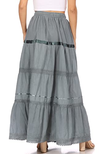 Sakkas Solid Embroidered Gypsy/Bohemian Full/Maxi/Long Cotton Skirt2