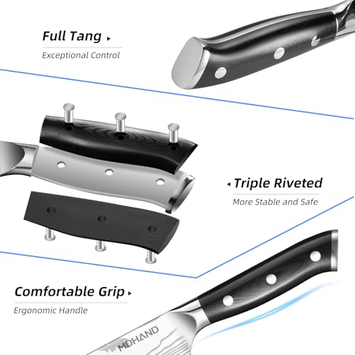 MDHAND Juego de cuchillos con funda enrollable de nailon, juego de cuchillos de cocina profesionales de 8 piezas con mango negro, extremadamente afilado, acero inoxidable de alto carbono, juego de - imagen 7