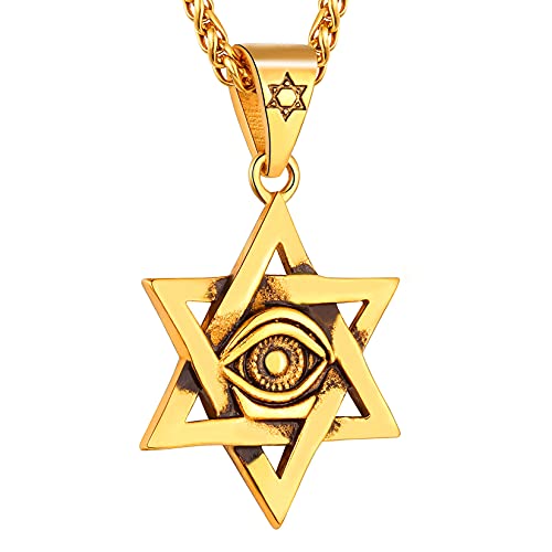 U7 Star of David Pendant 18K Gold Plated Israel Necklace Vintage Eye of Horus Necklaces for Men Women