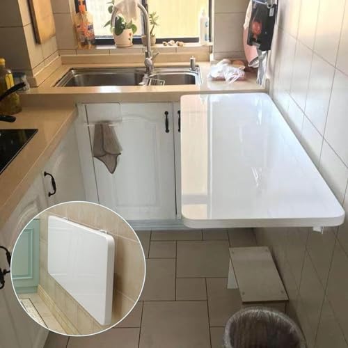 Wall Mounted Desk Kitchen Folding Dining Table with Shelf Brackets | Floating Drop-Leaf Table for Laundry Room Home Office Kitchen Bathroom | Fold-Down Work Table (Size : L120xW60cm/L47xW24in)