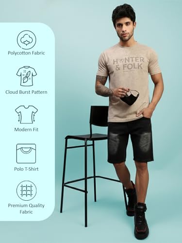 Image of Lux Nitro Men's Cloud Burst Printed Half Sleeve T-Shirt | Cotton Blend Round Neck Tee | Regular Fit Casual Wear