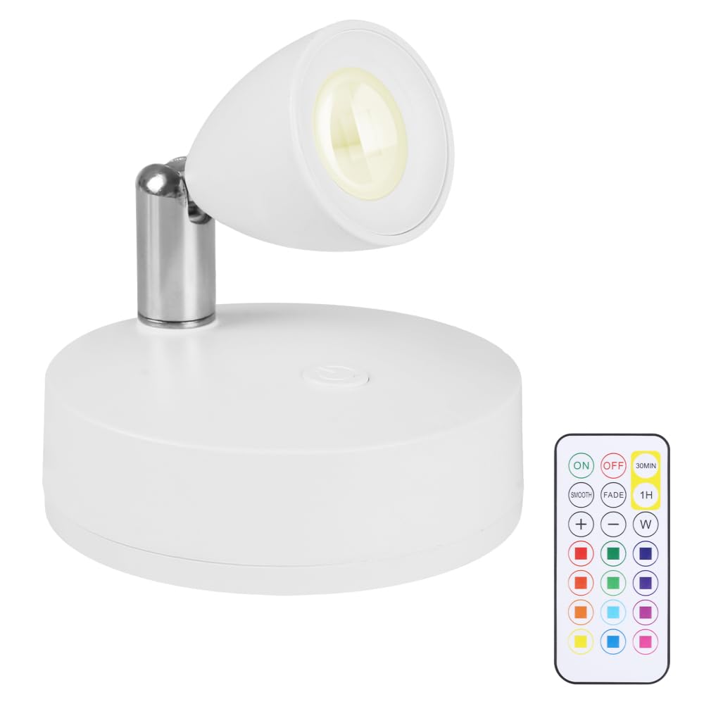 DONGKER Wireless LED Spotlight,Indoor Plant Up Lights with Remote Control & Rotatable Lights Head,3 Color Temperatures, Battery Operated for Plant Wall Art,Artwork Dartboard（not Include 3AAA Battery