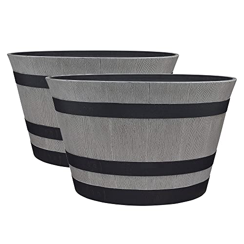 Southern Patio HDR 055457 Resin Whiskey Barrel Indoor Outdoor Garden Planter Pot for Vegetables Trees Plants and Flowers Gray 2 Pack 2 x SPAT HDR 055457