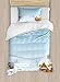 ABAKUHAUS Log Cabin Set Copripiumino, Giorno di Neve in Rurale Luogo, Decorativo 2 Pezzi con 1 Fodera Cuscino, 130 x 200 cm - 70 x 50 cm, Baby Blue e Caramel