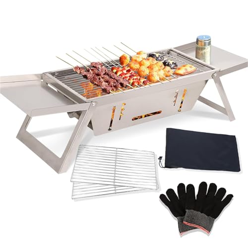 Parrilla CarbóN PortáTil PequeñA, Mini Parrillas Mesa Plegables para Acampar, Picnic En Playa Parrilla CarbóN PortáTil Desmontable, Parrilla Barbacoa Acero Inoxidable con Bolsa Transporte,73cm