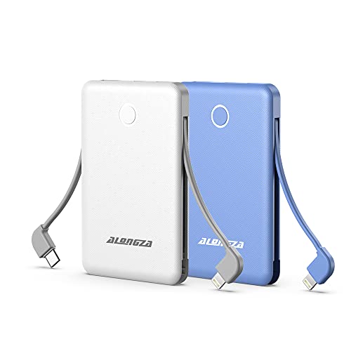Alongza 2 Pack 6000Mah Built-In Cable Power Banks Small Lightweight Portable Charger Slim Battery Pack For Iphones And Android #TOP9