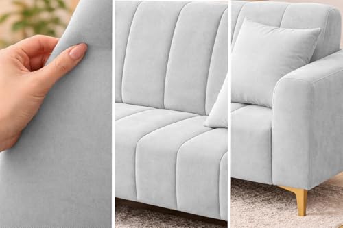 Image of Casaliving Velour Modern Velvet Sofa, Tufted Design Upholstered 3 Seater Sofa Set for Living Room, (Grey Colour) Premium Velvet Fabric Sofa | Easy to Clean