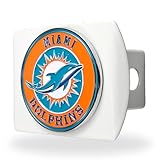 Miami Dolphins NFL White Metal Hitch Cover with 3D Colored Team Logo by FANMATS - Unique Team Molded Design – Easy Installation on Truck, SUV, Car - Ideal Gift for Die Hard Football Fan
