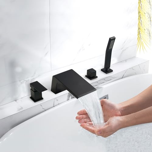 Robinet de bain cascade pour moments de détente en famille avec ensemble douche noire 4 trous