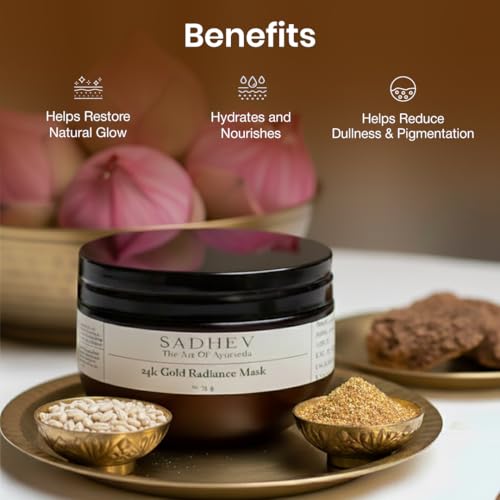Image of Sadhev Ayurvedic 24K Gold Radiance Mask | Restores Brightness | Reduces Pigmentation | Calms & Revitalizes Skin| All Skin Types (75 g)