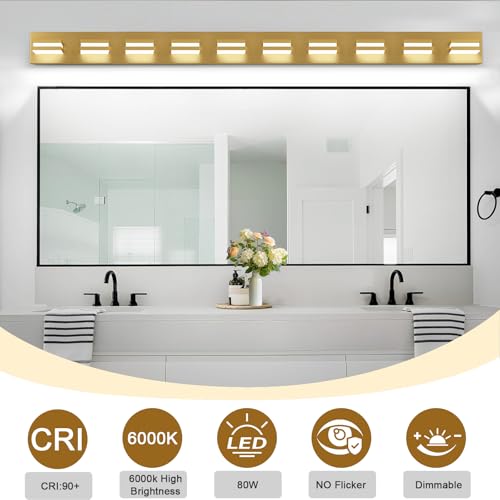 Image of IZORRO LED Modern Bathroom Lights Fixtures(10-Light,Dimmable),Gold Acrylic Wall Lighting,Vanity Lights for Bathroom Over Mirror - 6000k 53.5In (No Assembly Required)