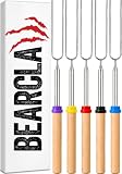 BEARCLAW Smores Sticks for Fire Pit - Accessories for Campfire Marshmallow Roasting Sticks Smores Kit Outdoor-Smore Skewers Hot Dog Fork For Outside, Camping Essentials Bonfire Gear Long 32' 5 Pack