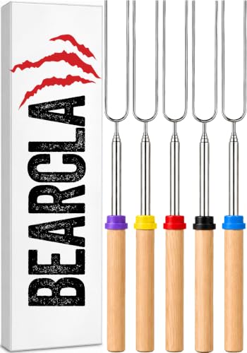 BEARCLAW Smores Sticks for Fire Pit - Accessories for Campfire Marshmallow Roasting Sticks Smores Kit Outdoor-Smore Skewers Hot Dog Fork For Outside Camping Essentials Bonfire Gear Long 32 5 Pack