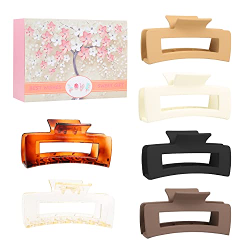 Wolfway 4 Inch Big Hair Clips 6 Pcs claw clips for Thick Hair Large Rectangular Claw Clips for Women and Girls Big Nonslip Acrylic Banana Jaw Clips Hair Accessories