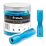 130 PCS Wirefy Heat Shrink Female Bullet Connectors - Female Wire Bullet Connectors - Electrical Bullet Butt Terminals - Blue 16-14 AWG