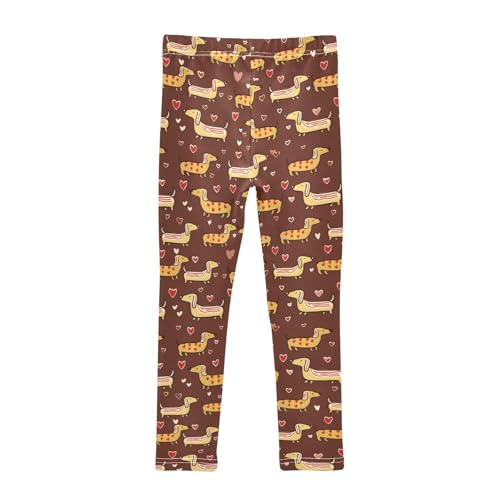 Cute Dachshund Heart Brown Girls Leggings Athletic Pants Tights Stretch Bottom2