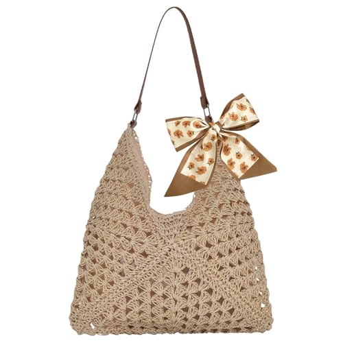 DAVBNM Straw Beach Bag for Women Straw Shoulder Bag Summer Tote Bags Large Weave Handbags for Women Casual Woven Travel Holiday Bags for Beach Vacation Outdoor Shopping Daily Use