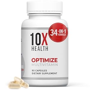 10X Health Optimize Multivitamin for Men – 90 Capsules, Methylated Multivitamin 34 in 1 Formula with 800 mcg of Vitamin B12, 5-MTHF, NAC – Methyl B Complex, MTHFR Supplement