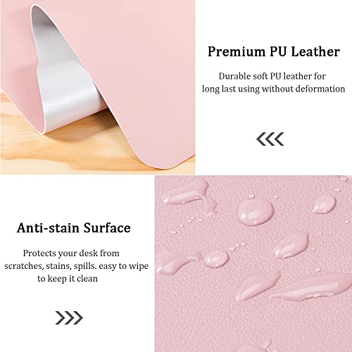 Aisakoc Large Desk Pad, 35.4" X 15.75" Non-Slip Pu Leather Desk Mouse Pad Waterproof Desk Pad Protector, Dual-Side Use Desk Writing Mat For Office Home (Pink&Sliver) #TOP4