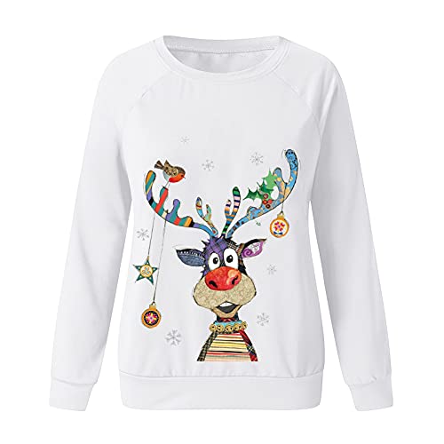 Ugly Christmas Sweater for Women Funny Cute Moose Prints Crewneck Sweatshirts Lightweight Comfy Long Sleeve Shirts Top