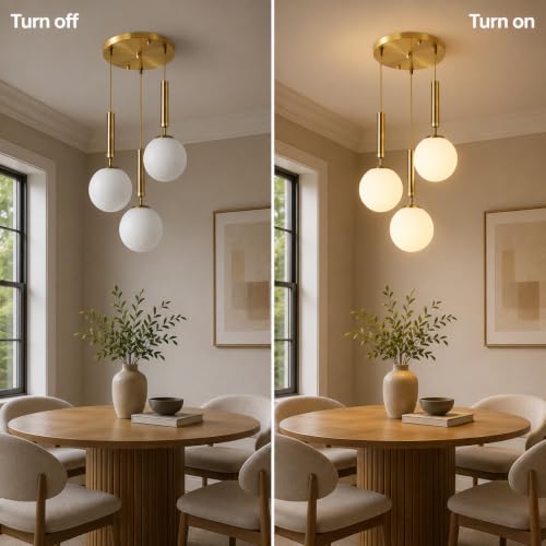 KCO 3-Light Milk Glass Globe Cluster Pendant Lighting Brass Gold Chandelier by KCO - Used condition - Image 4