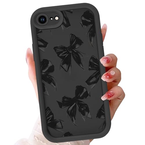 Yirlbey Cover per iPhone 7/8/SE2020/SE2022, Silicone Custodia con Papillon Disegni Aesthetic Fiocco Motivo Custodia, Antiurto Protezione Fotocamera Case per Donne Ragazza per iPhone SE 4,7', Nero Bow