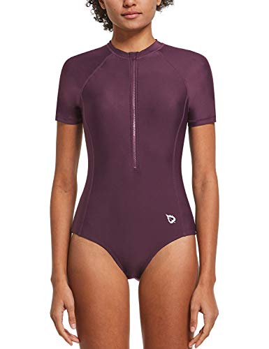 BALEAF Women's Athletic One Piece Swimsuit High Neck Sport Bathing Suit Short Sleeves