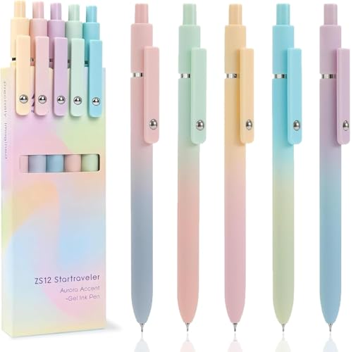 EZKOXAH Gel Pens, 0.5mm Quick Dry Black Fine Point Ink Pens, Smooth Writing for Journaling Note Taking Office School Supplies, Men Women Student Cute Gifts for Women (Gradient Color (5 Pcs))