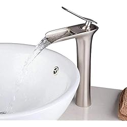 Casco Bajo Fregadero Beelee BL9009NH - Grifo de Lavabo Cascada, Grifo Fregadero Monomando de Baño, Acabado en níquel cepillado
