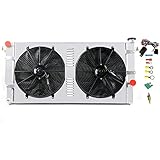 COOLINGBEST 3 Row Aluminum Radiator for 1994-2002 Dodge Ram 2500 3500 5.9 Cummins, Crossflow Radiators Electric Fan Shroud Thermostat Kit Combo