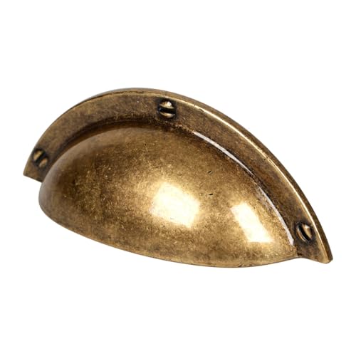 COGEX - Poignée de meuble, poignée coquille - Poignée coquille laitonnée - 1 pièce - Vis inclues - Design élégant - Facile à installer - Idéal pour moderniser vos armoires et vos meubles - Durable