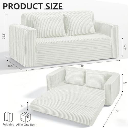 Image of HABUTWAY 68 inch Loveseat Boneless Couch, 4-in-1 Convertible Sofa Bed, Plush Fur Folding Futon Sofa Bed Couches with 2 Pillows for Living Room, High-Density Foam Support, No Assembly Required, Beige