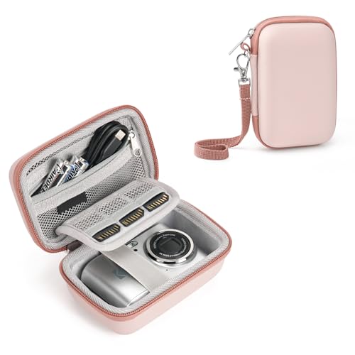 YINKECASE Digital Camera Case Fit for KODAK PIXPRO FZ45/FZ55/ CAMKORY/STUOGYUM DC402-AF/Canon IXUS, Storage Travel Carry Case with 3 SD Card Slots for Kodak Camera, Batteries, SD Card, Pink