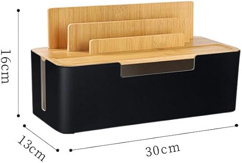 Miniatura 2 de Caja de organización de cables con tapa de madera, organizador multidispositivo para teléfonostabletasrelojes inteligentes, organizador de cables de