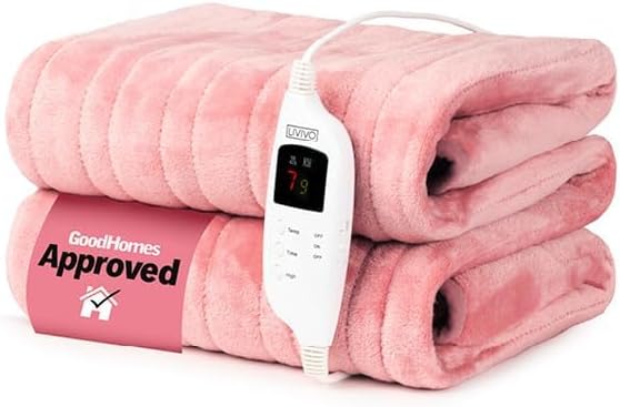 LIVIVO Electric Heated Throw Blanket, Machine Washable Ultra Soft Fleece Overblanket 160 x 120cm with 9 Heat Settings, Timer and Safety Cut Off (PINK)