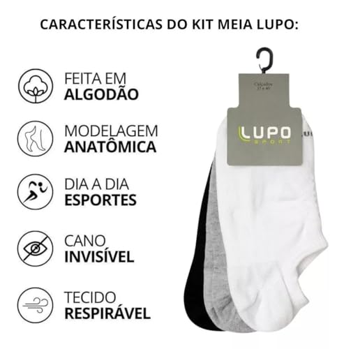 Kit 9 Pares Meias Lupo Soquete Invisível Algodão 37 a 40