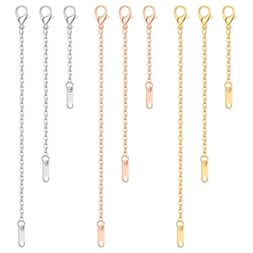 9pcs Gold Necklace Extender Stainless Steel Chain Extenders 2, 4, 6 Delicate Necklace Extender Chain Set for Women Necklaces Jewelry Chains Extenders for Bracelet Anklet (Gold/Silver/Rose Gold)