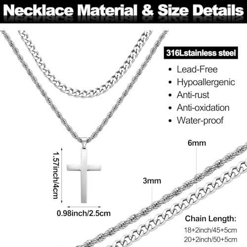 Kingdder 4 Pcs Cross Necklace and Bracelet Set for Men Sturdy Stainless Steel Cuban Chains with Message Card Gift Box Layered Christian Jewelry Gift for Boyfriend Dad Son Baptism - Image 4