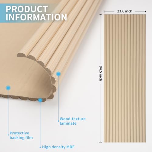 Image of Art3d Roll-Flat Beaded Wood Slat Wall Panel, 2-Pack, 94.5 inch x 23.6 inch, Ashtree